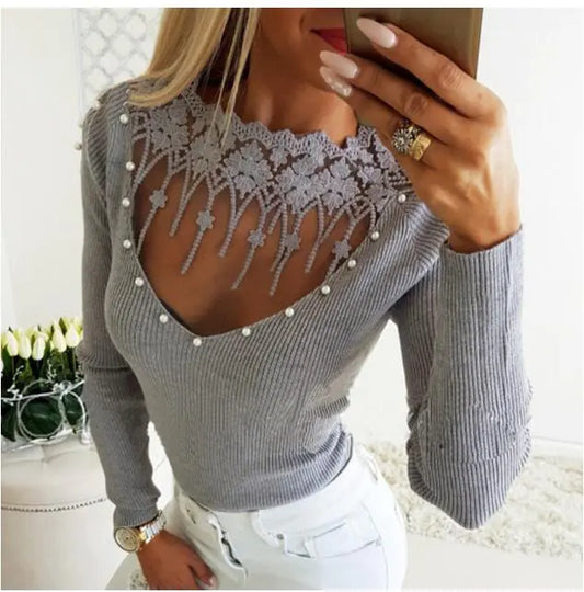 2019 Hot Selling Sexy Lace Knit Sweater Top