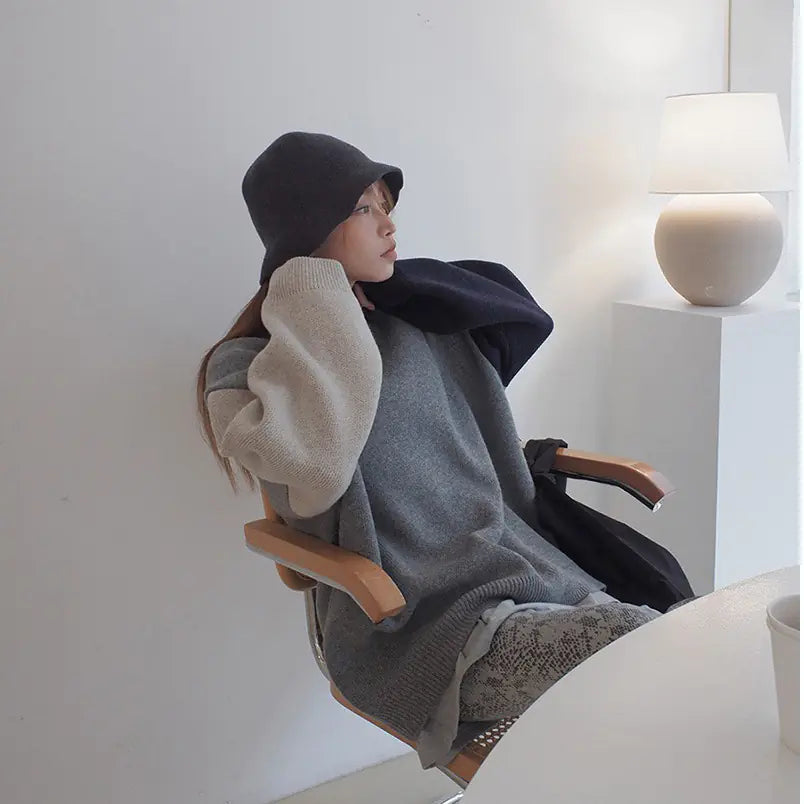 Chic 2019 Autumn Winter Color Block Knit Sweater