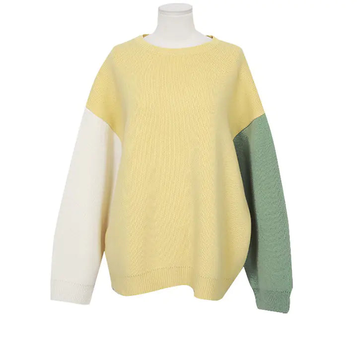 Chic 2019 Autumn Winter Color Block Knit Sweater