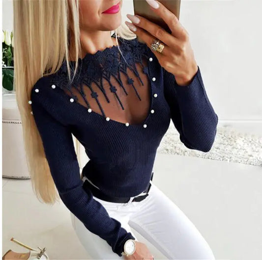 2019 Hot Selling Sexy Lace Knit Sweater Top